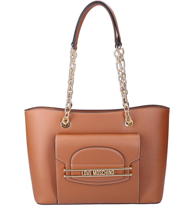 Borsa Love Moschino JC4344 Shopper Noce Logo Banda in metallo dorato