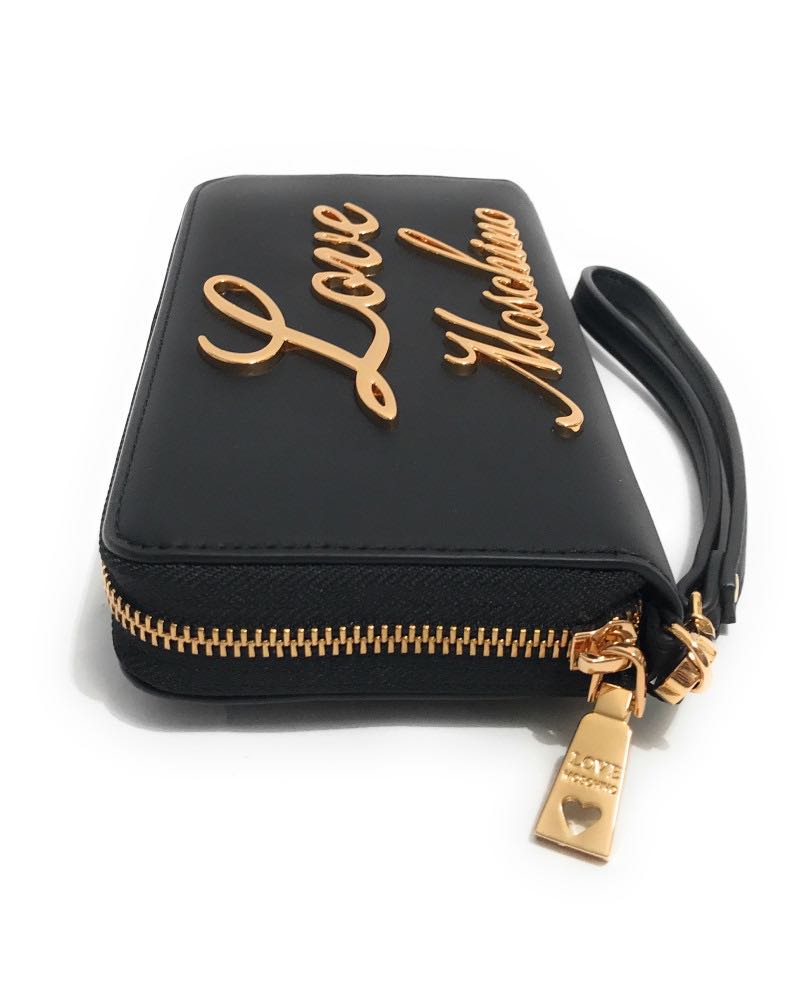 Portafoglio Love Moschino JC5718 zip around con polsiera e logo in corsivo