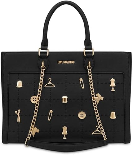 Borsa Love Moschino JC4066 Shopper Pu Nero con applicazioni