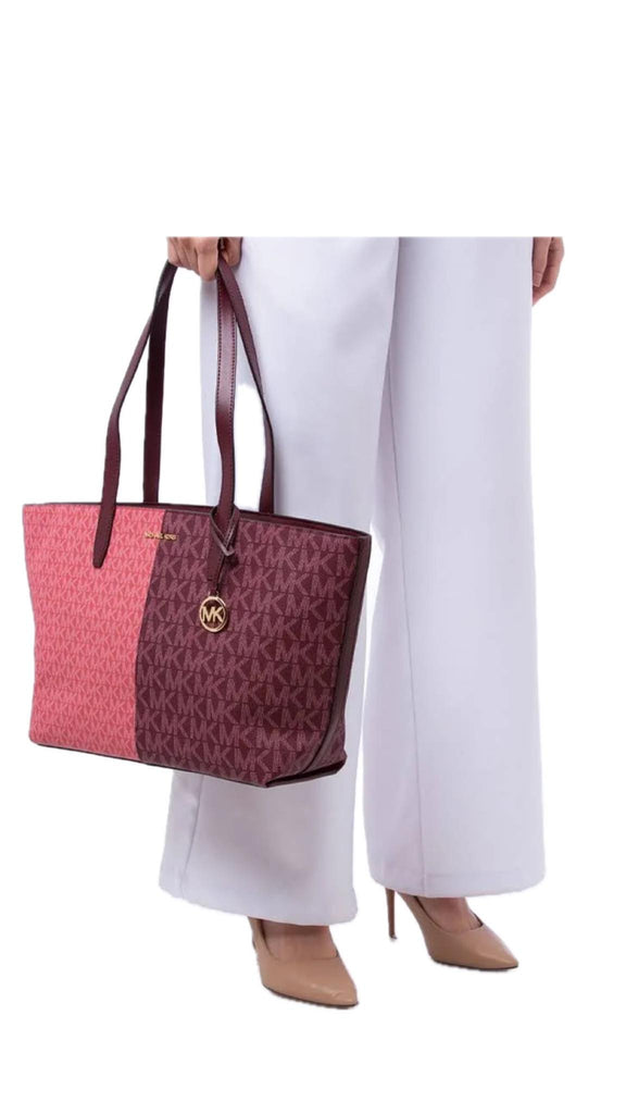 Borsa Michael Kors Jet Set Travel Oxblood Multi MD zip Top Tote