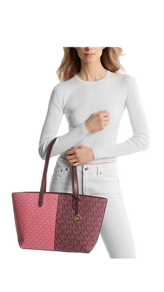 Borsa Michael Kors Jet Set Travel Oxblood Multi MD zip Top Tote