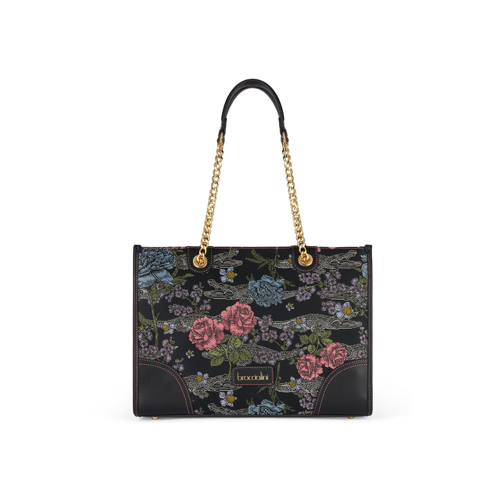 Borsa Braccialini Jacquard B17882 Shopper fantasia fiori nera