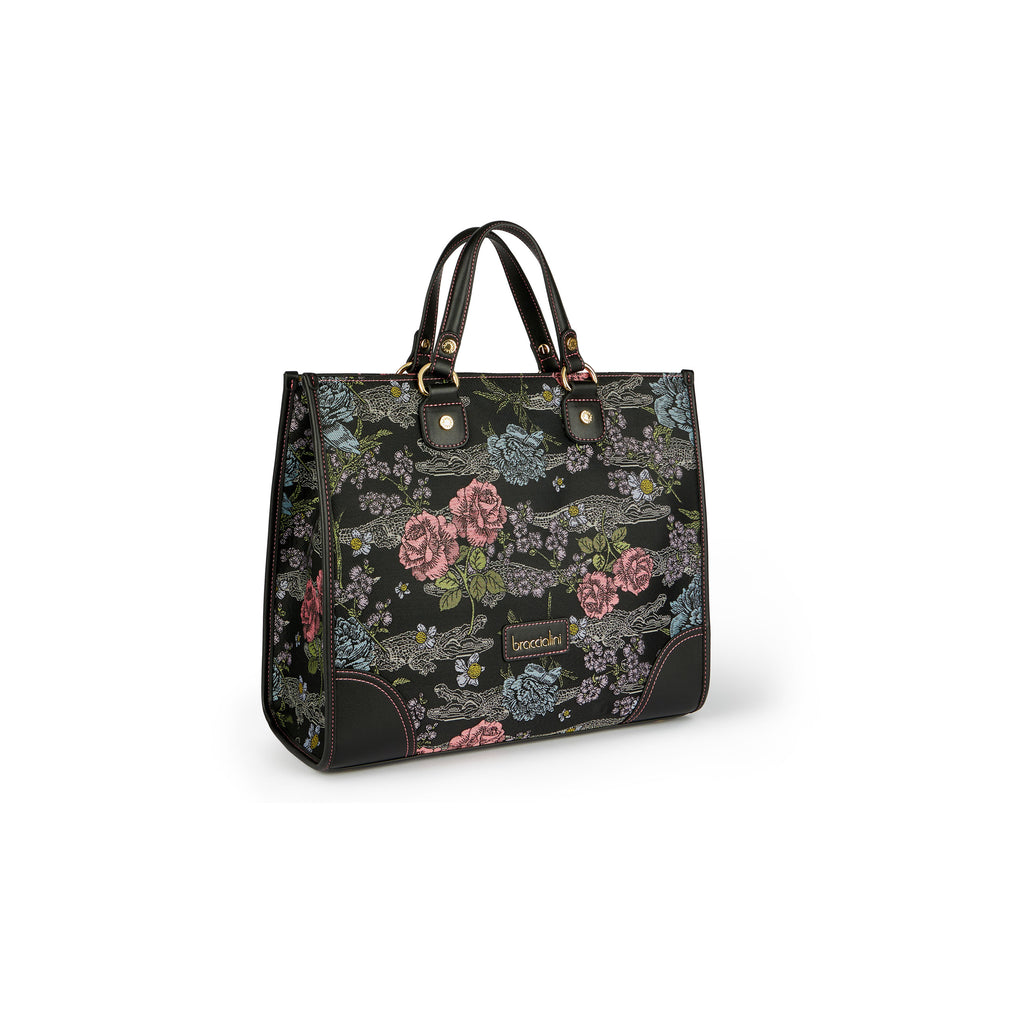 Borsa Braccialini Jacquard B17883 Shopper fantasia fiori nera