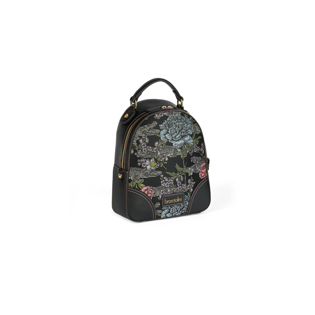 Zaino Braccialini Jacquard B17885 Medium fantasia fiori nero