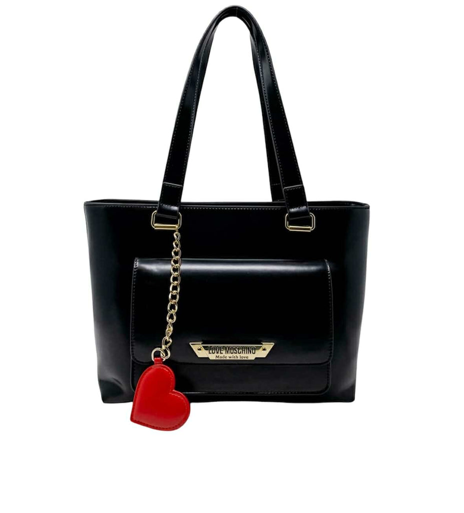 Borsa Love Moschino JC4141 Shopper nappa nera ciondolo cuore rosso