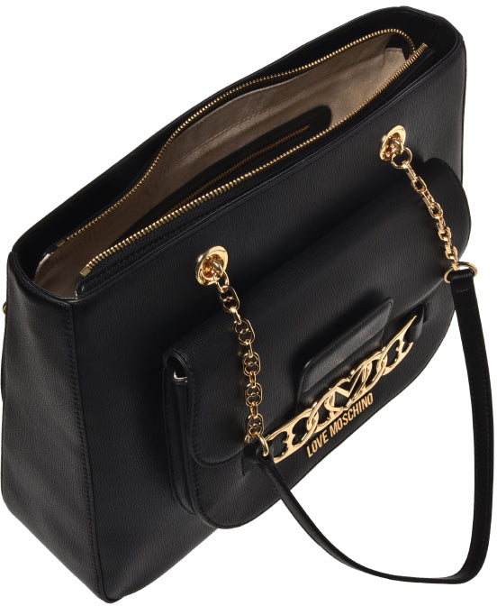 Borsa Love Moschino JC4042 Shopper Nera banda metallo cuore