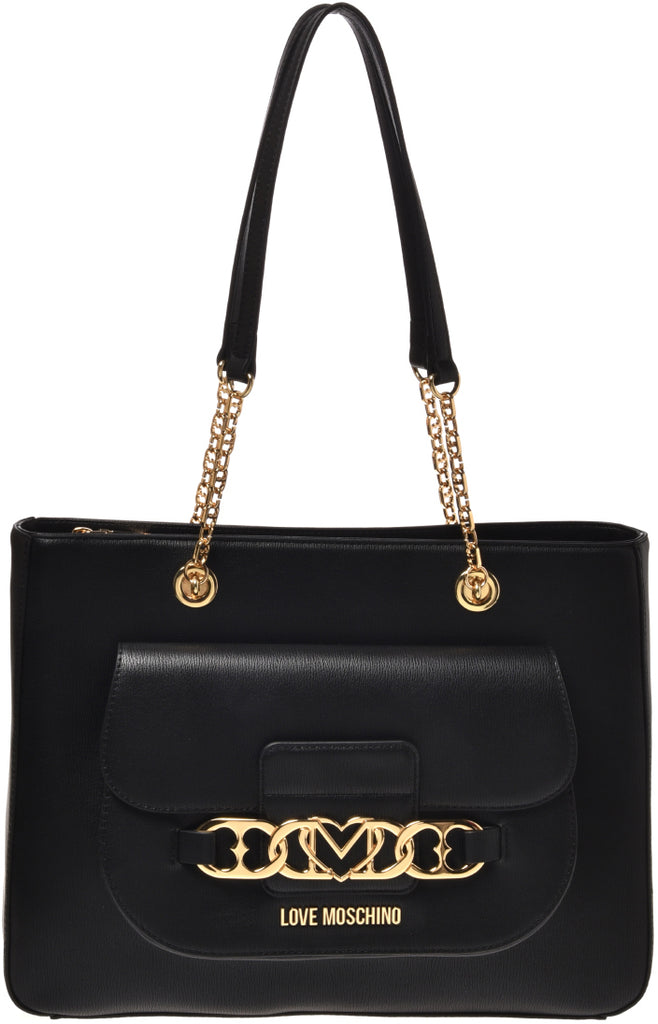 Borsa Love Moschino JC4042 Shopper Nera banda metallo cuore